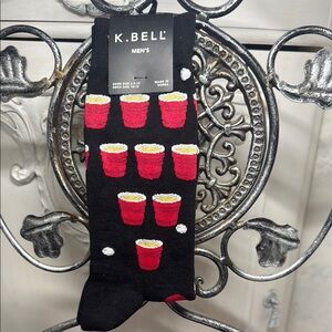 Men's Black Socks with Red Cup Design